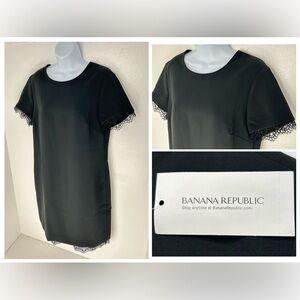 Banana‎ Republic NWT Dress Black 10 Short Sleeve Eyelash Lace Trim Sheath Career